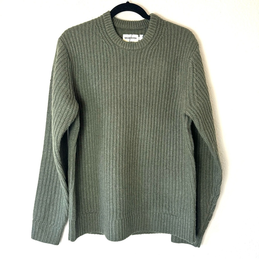 Taylor Stitch Olive Green The Wharf  100% Merino Wool Sweater Size Large